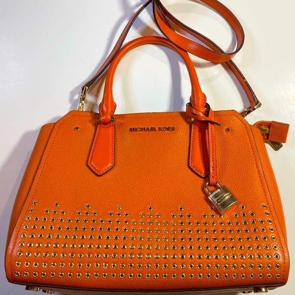 Michael Kors Orange Satchel With Rivets - Picture 1 of 6